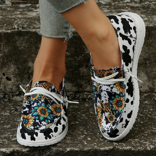 Sunflower Pattern Flat Loafers - Distressed Confidence