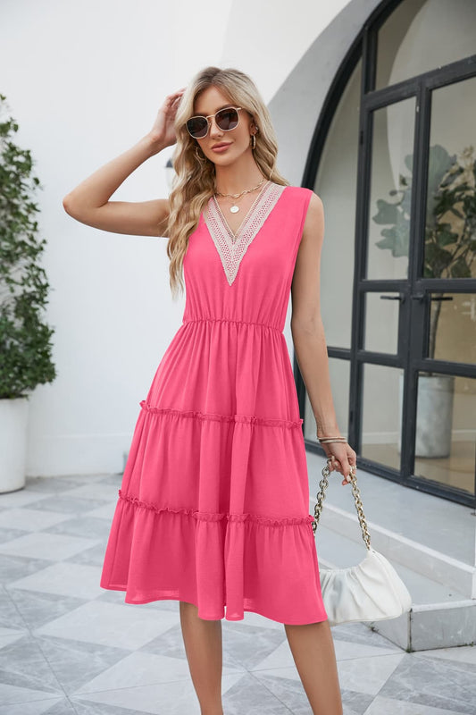 Contrast V-Neck Sleeveless Tiered Dress - Distressed Confidence