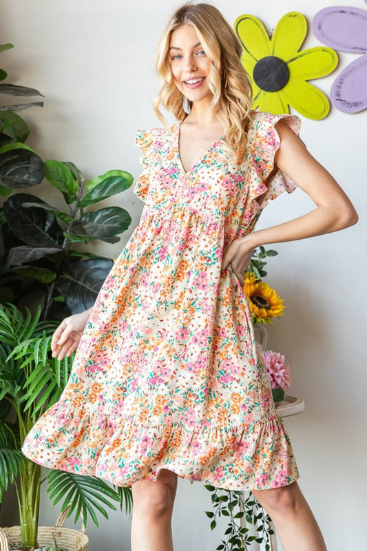 Heimish Full Size Floral Ruffled V-Neck Dress - Distressed Confidence