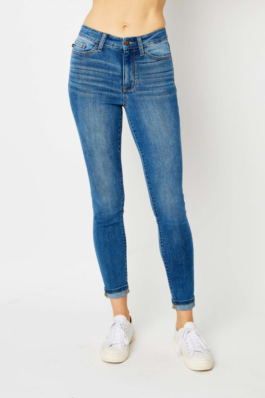 Judy Blue Full Size Cuffed Hem Skinny Jeans - Distressed Confidence