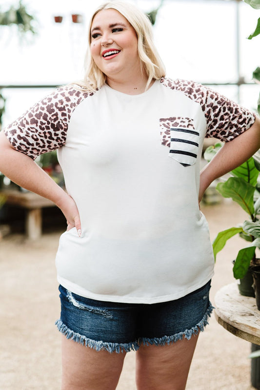 Plus Size Mixed Print Contrast Tee Shirt - Distressed Confidence