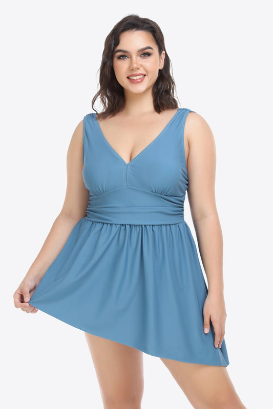 Plus Size Plunge Sleeveless Two-Piece Swimsuit - Distressed Confidence