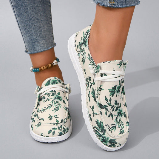 Printed Round Toe Flat Sneakers - Distressed Confidence